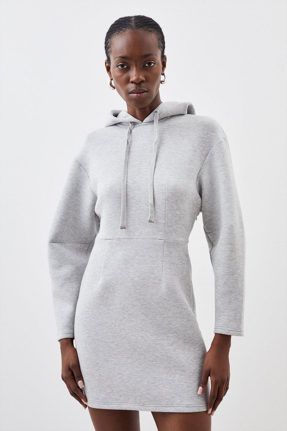 Premium Scuba Marl Mini Hoodie Dress | Karen Millen